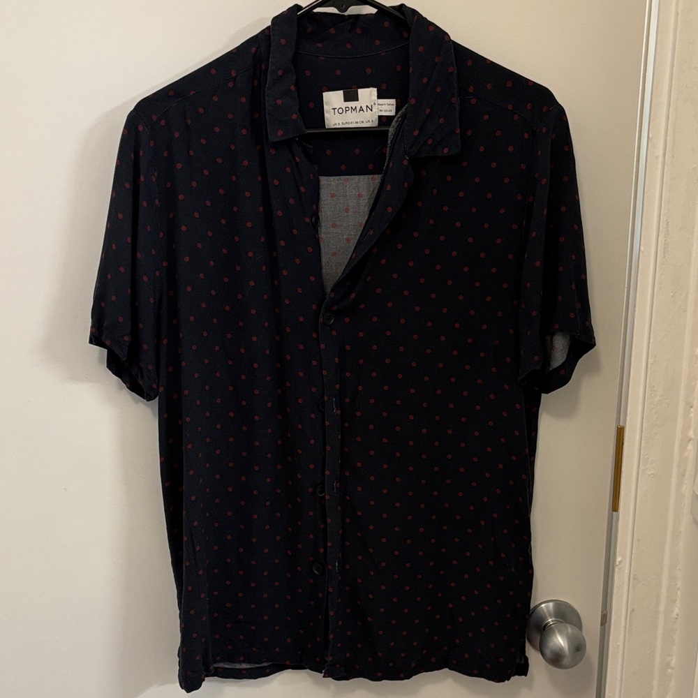 Topman Navy Blue Shirt with Red Dots